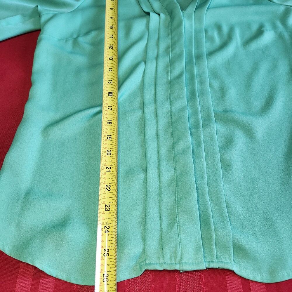212 Collection Green Blouse Medium 3/4 Sleeve Pleated Front Top Office - Picture 7 of 11